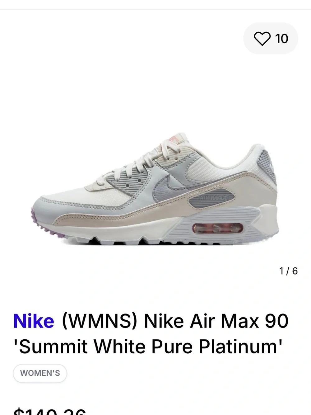 Nike Air Max 90 Womens White Light Gray Blush